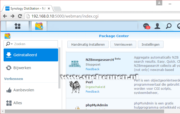 Package center, NZBMegaSearch activeren