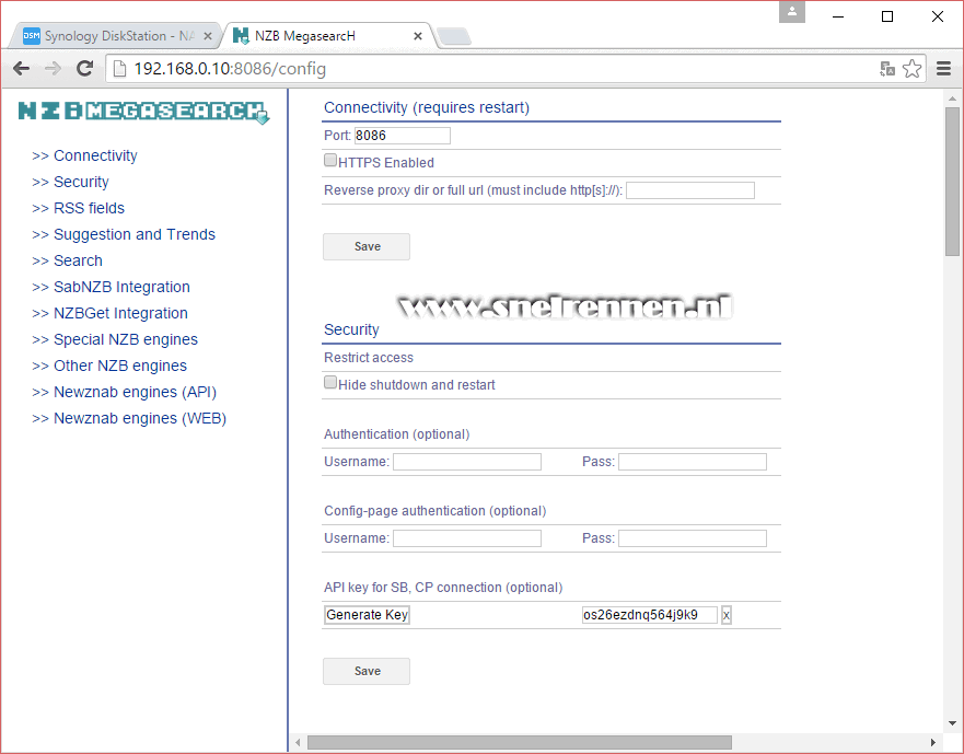 NZBMegaSearch configureren, security