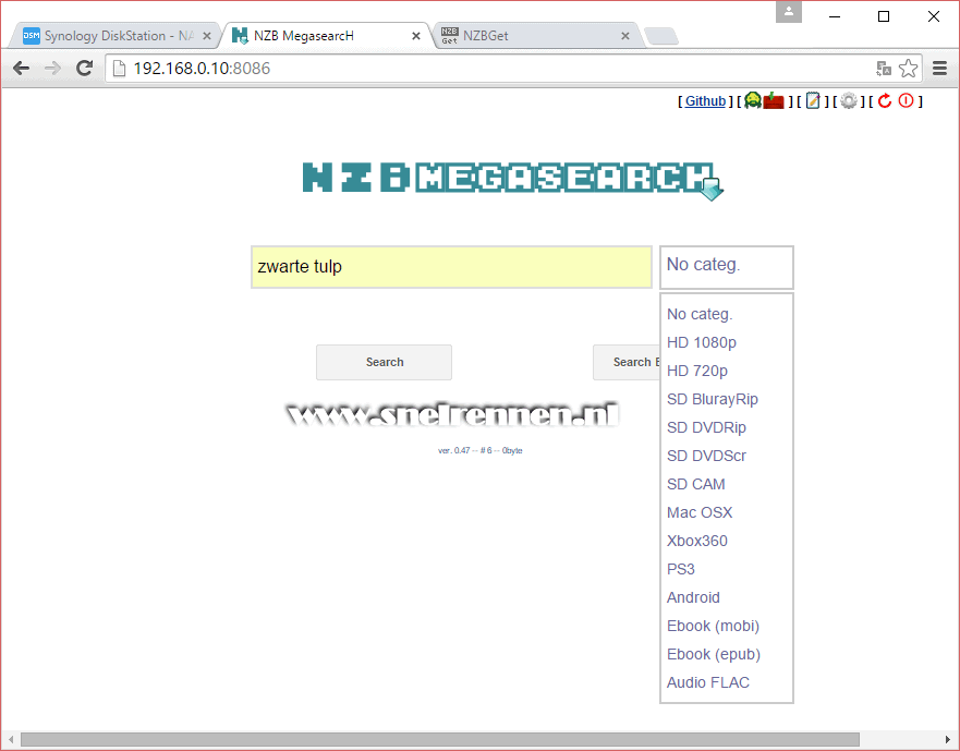NZBMegaSearch, hoofd venster