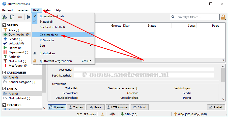 qBittorrent, zoekfunctie werkend maken