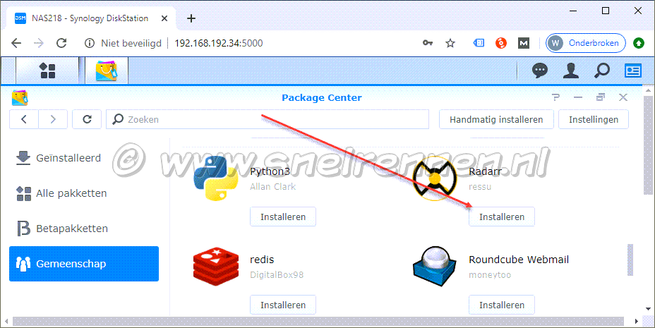 Synology Package Center, Radarr installeren