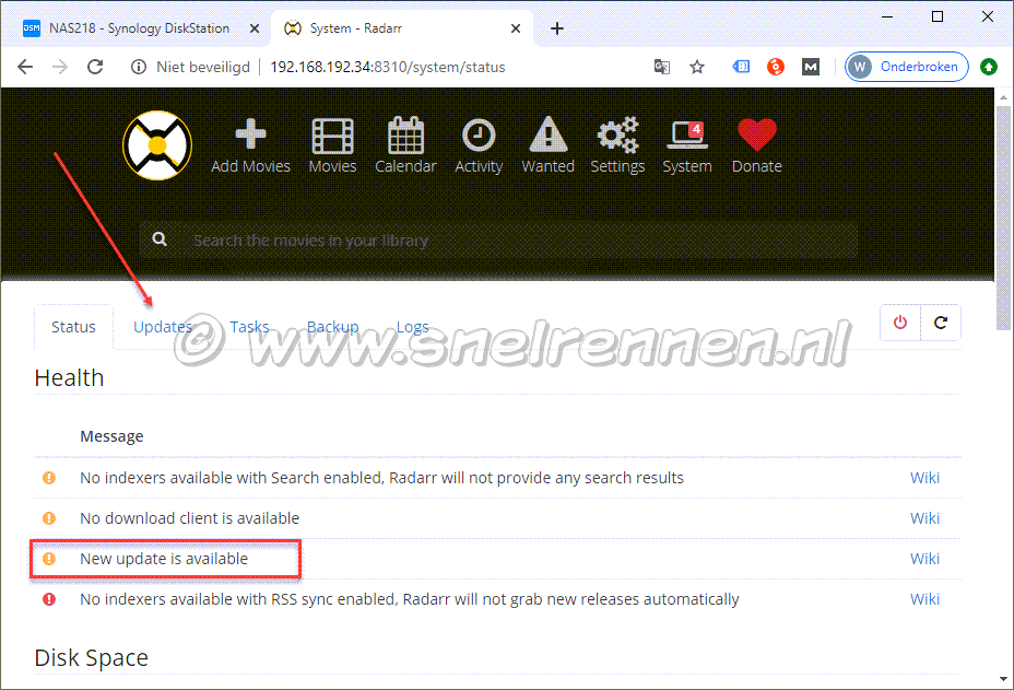 Radarr, new updtate available