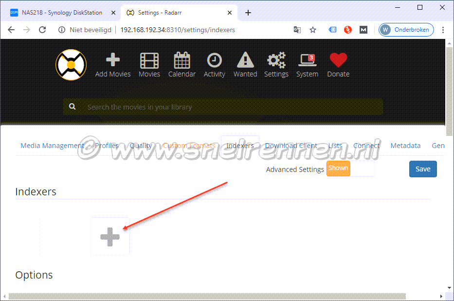 Radarr settings, Add  Spotweb als Indexer