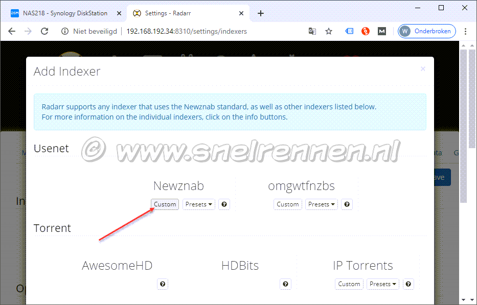 Radarr, Newznab provider toevoegen