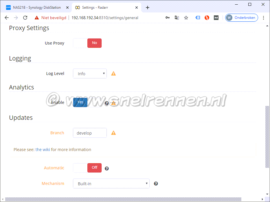 Radarr settings, tablad general part2