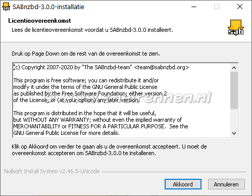SABnznzbd 1.0 licentieovereenkomst