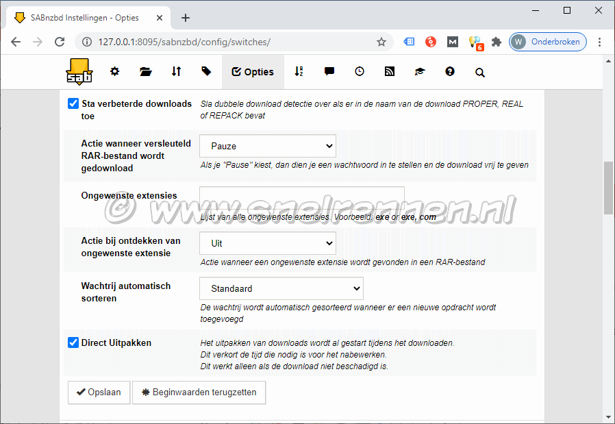 SABnzbd configurate, tabblad Opties - Wachtrij-2