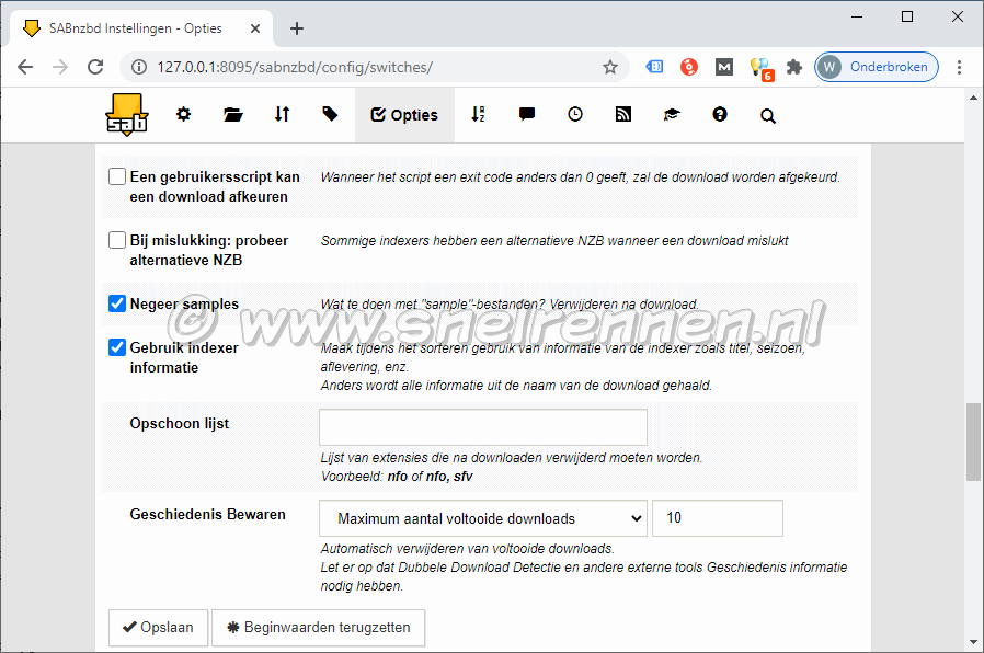 SABnzbd configurate, tabblad Opties - Nabewerking-2