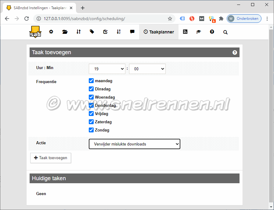 SABnzbd configurate, tabblad Taakplanner