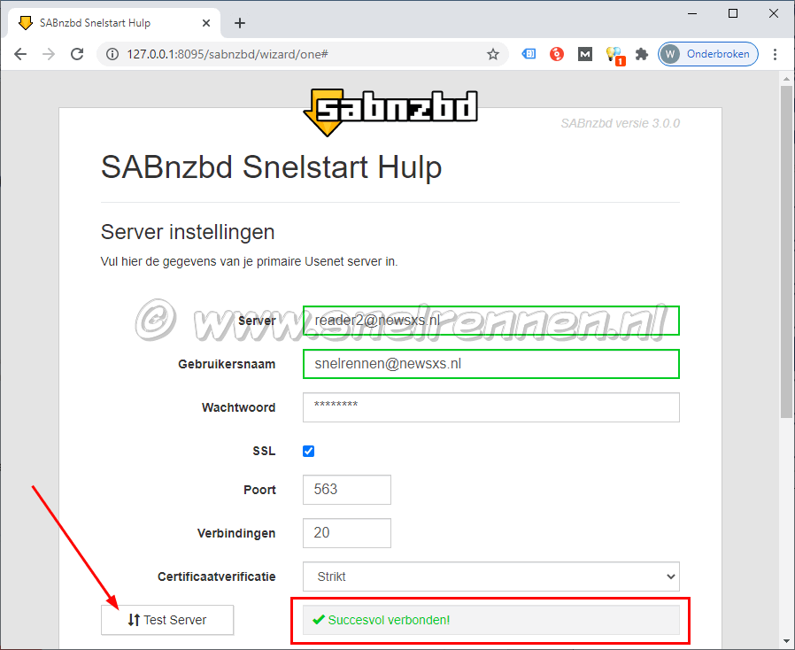 SABnzbd snelstart hulp: server instellingen