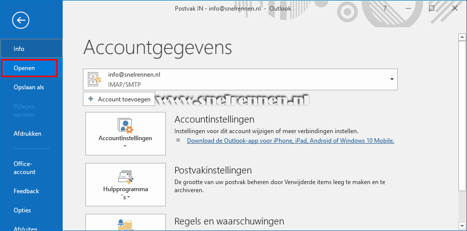Outlook, openen