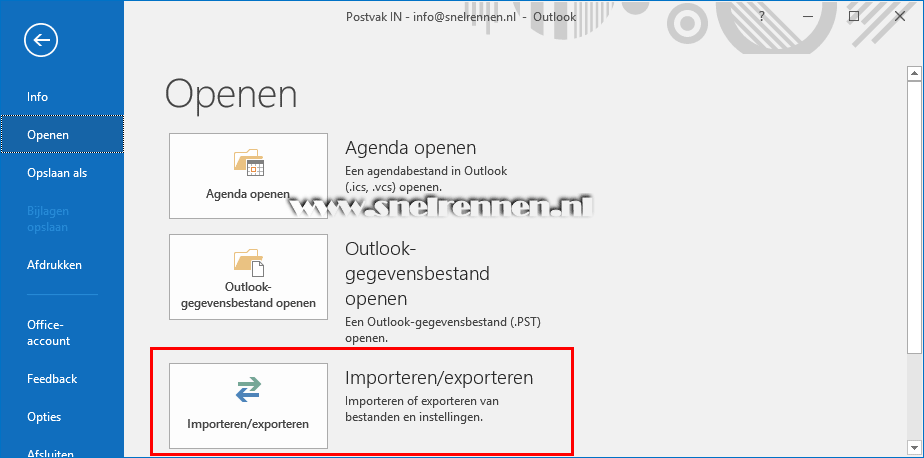 Outlook, Improteren / Expporteren