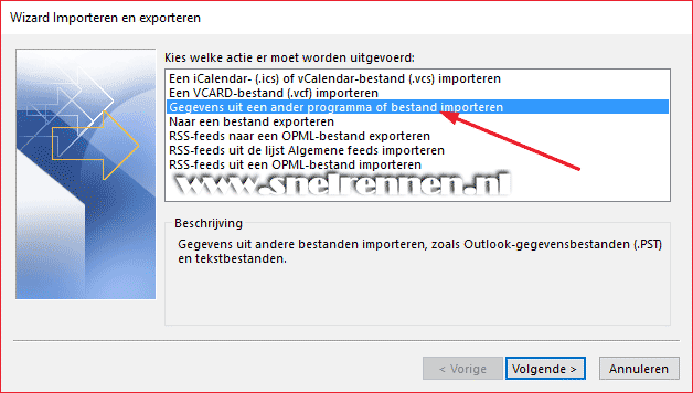 Outlook, gegevensbestand importeren