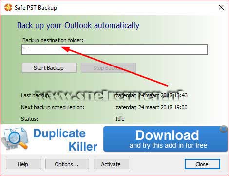 Safe PST Backup, destination folder