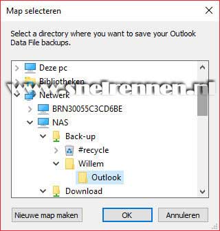 Safe PST Backup, mappen selecteren