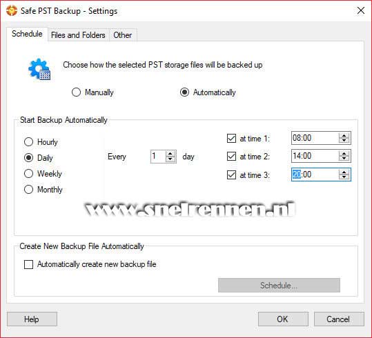 Safe PST Backup Setting, tabblad Schedule