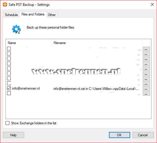 Safe PST Backup Setting, tabblad Schedule