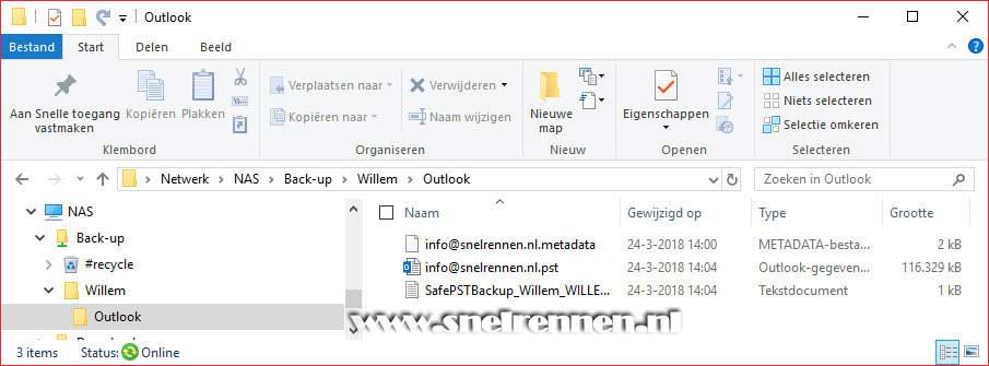 SAFe PST Backup, back-up maken geslaagd