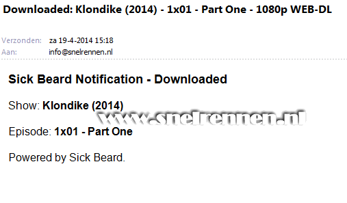 Email bericht van SickBeard