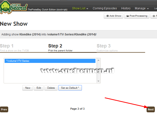 SickBeard, Add new show - Stap 2,5