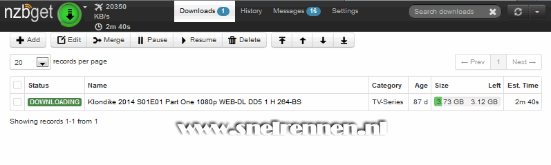 Aflevering gedownload door NZBGet