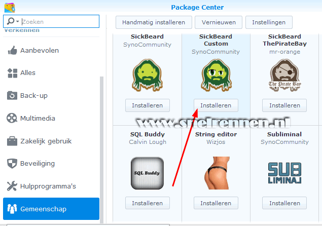 SickBeard van uit het package center instaleren