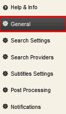 SickBeard configuratie, settings menu