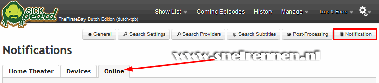 SickBeard configuration, sear notification configuration,