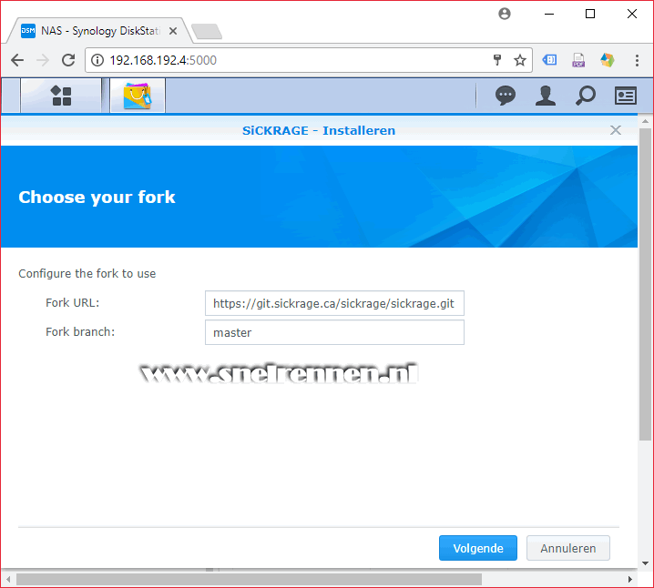 SickRage installatie, choose fork
