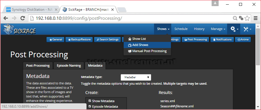 SickRage, Add show