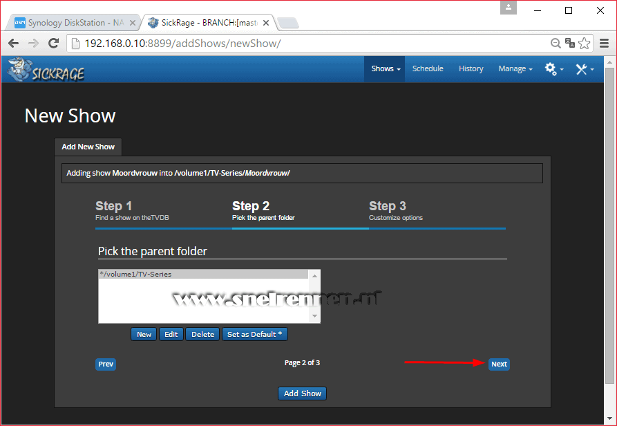 SickRage, Add new show - Stap 2