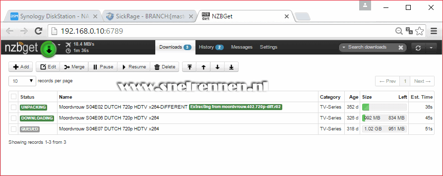 Aflevering gedownload door NZBGet