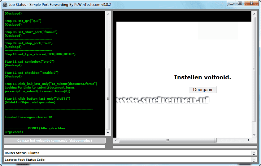 Simple Port Forwarding, job status