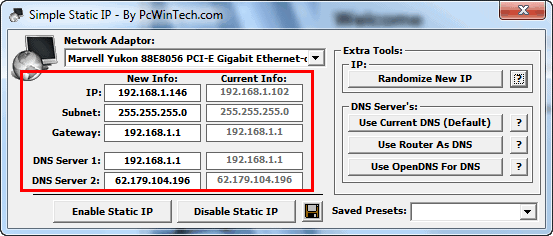 Simple Static IP, gegevens nieuw ip adres