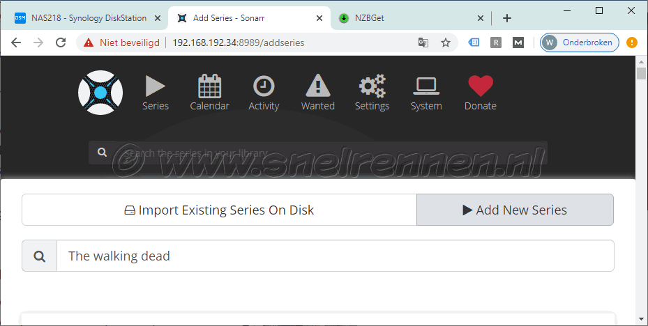 Sonarr, add new series