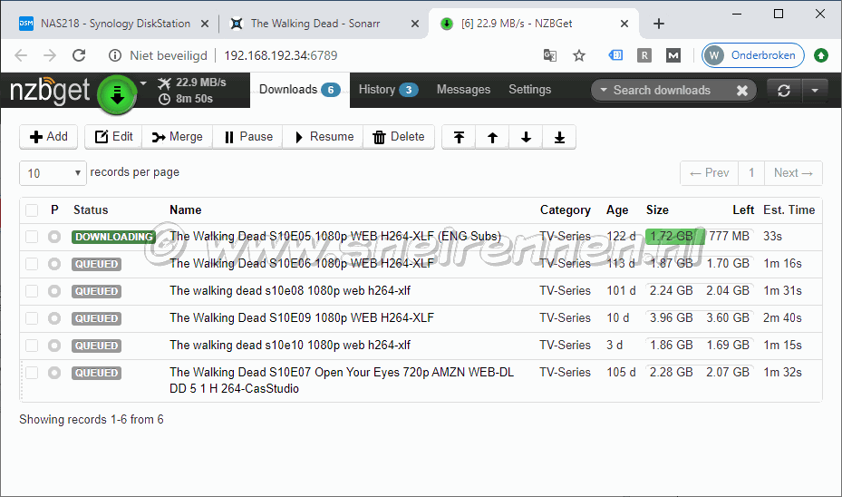 Sonarr, download afleveringen