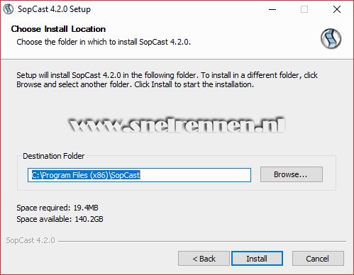 SopCast, choose install location