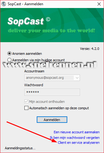 SopCast, anoniem inloggen