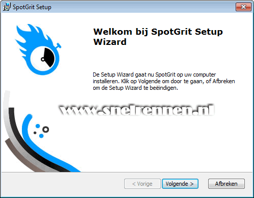 Welkom bij Spotgrit sertup wizard