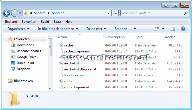 SpotLite, inhoud back-up map