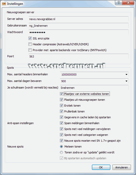 SpotLite, configureren (instellingen)