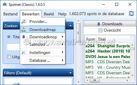 Setup Spotnet 1.9.0.5, downloadmap instellen