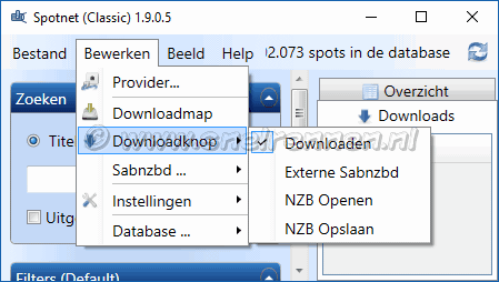 Spotnet Classic, de downloadknop