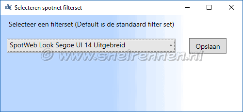 Spotnet Classic, filterset selecteren