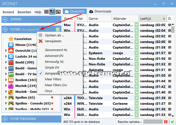 Spotnet 2.0, aangepaste filters