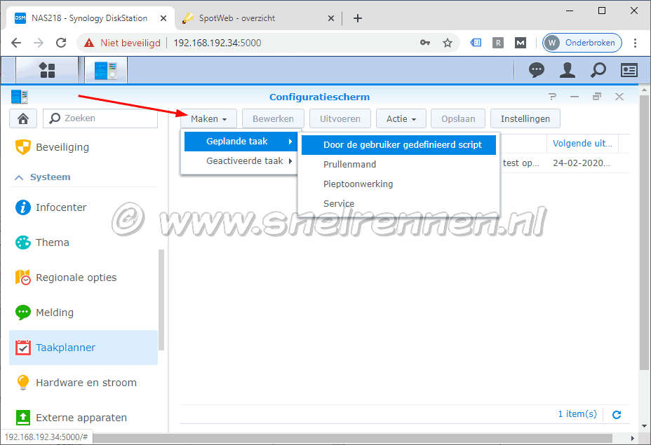DSM, geplande taak maken met de Taakplanner