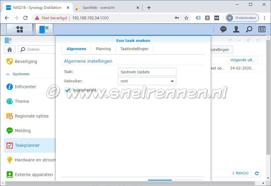 Taak maken voor automatische update Spotweb