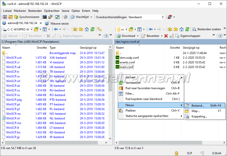 Met WinSCP nieuw bestand maken