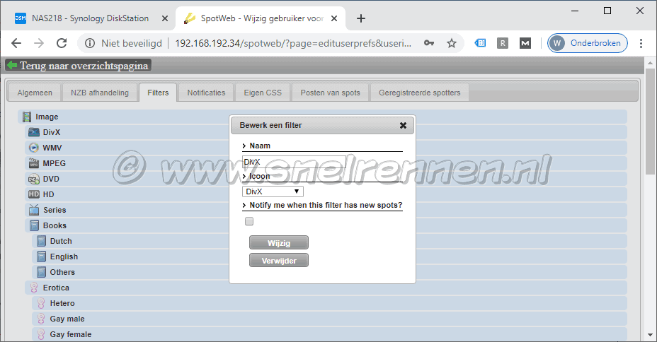 Spotweb configuratie, filters