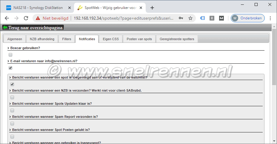 Spotweb configuratie, Notificaties